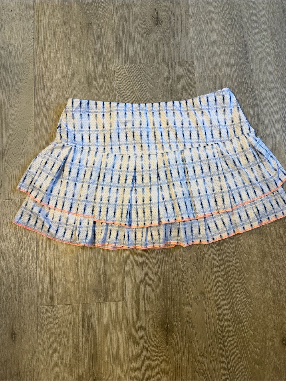 Lucky in Love Blue and White Tiered Tennis / Running Skirt with Pink Edge - Picture 3 of 4